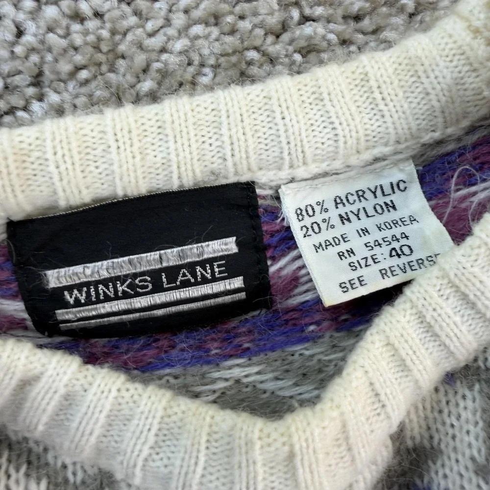 Vintage Winks Lane Sweater Mens 40 Cream Fair Isle Knit Pullover Multicolor
